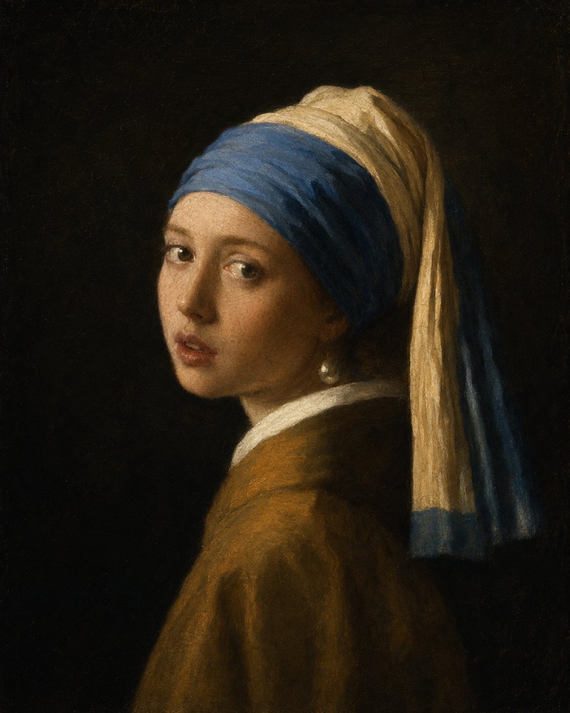 AI-generated image resembling Vermeer's Girl with a Pearl Earring