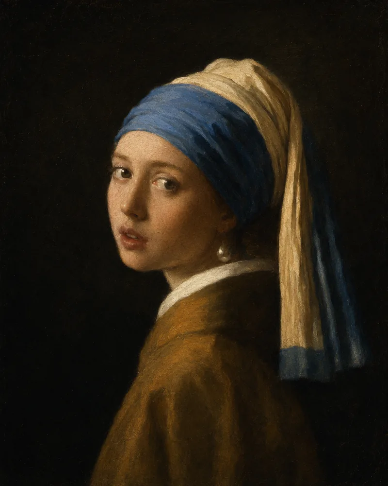 Imagen generada por IA que se parece a La joven de la perla de Vermeer